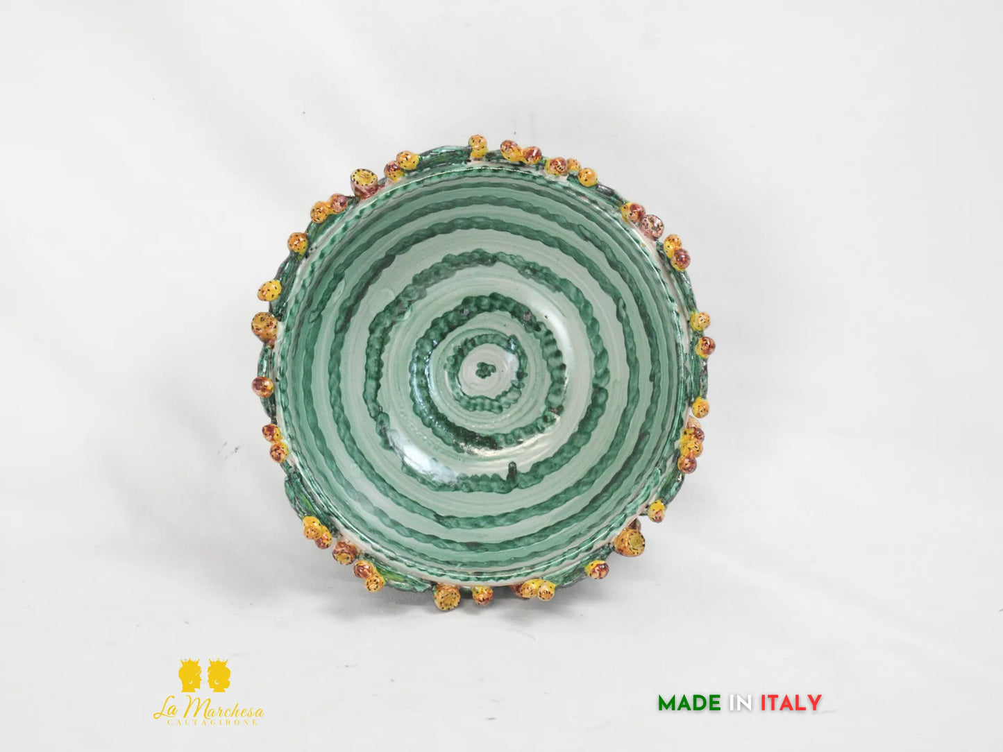 Portavaso in ceramica di Caltagirone con foglie di fichi d'india - varie misure