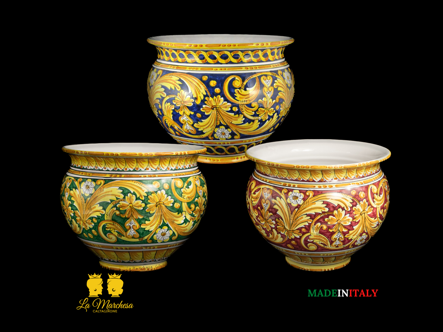 Portavaso Vaso in Ceramica di Caltagirone ornato barocco L39