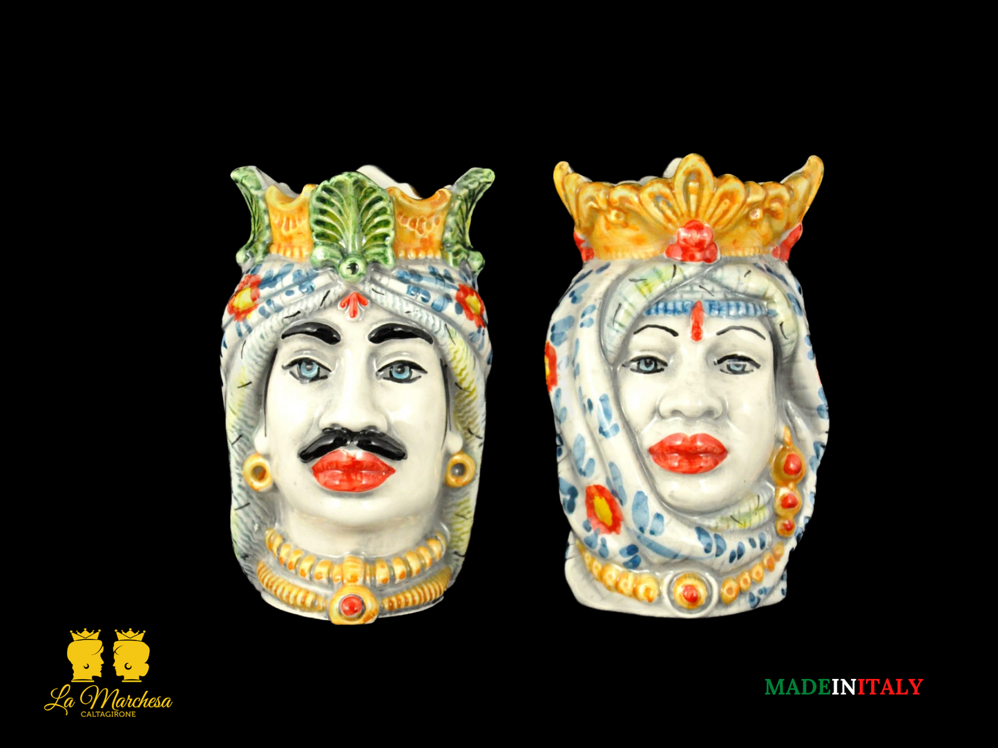 Teste Moro in ceramica di Caltagirone Afro 13cm - Colori Assortiti
