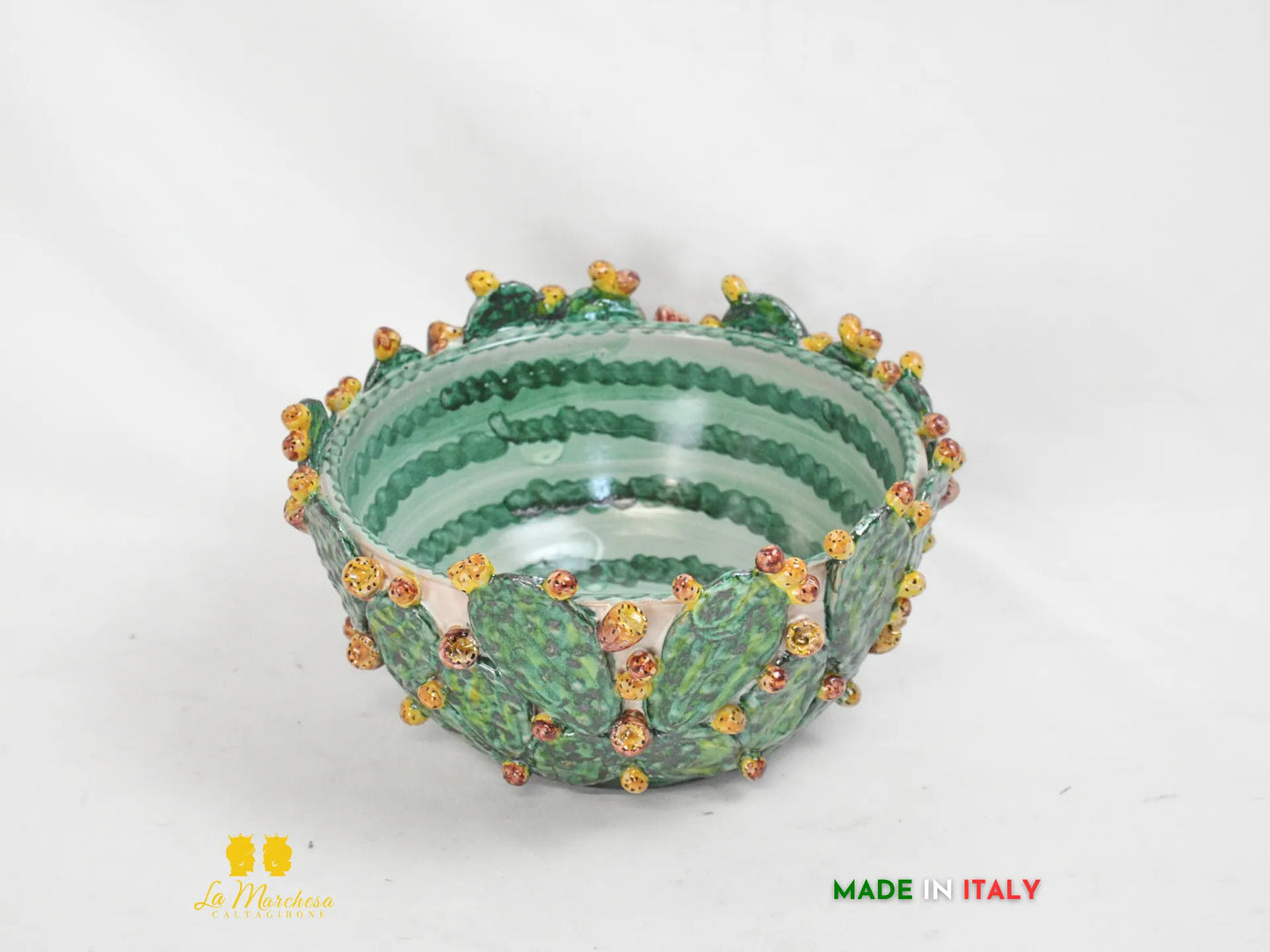 Portavaso in ceramica di Caltagirone con foglie di fichi d'india - varie misure
