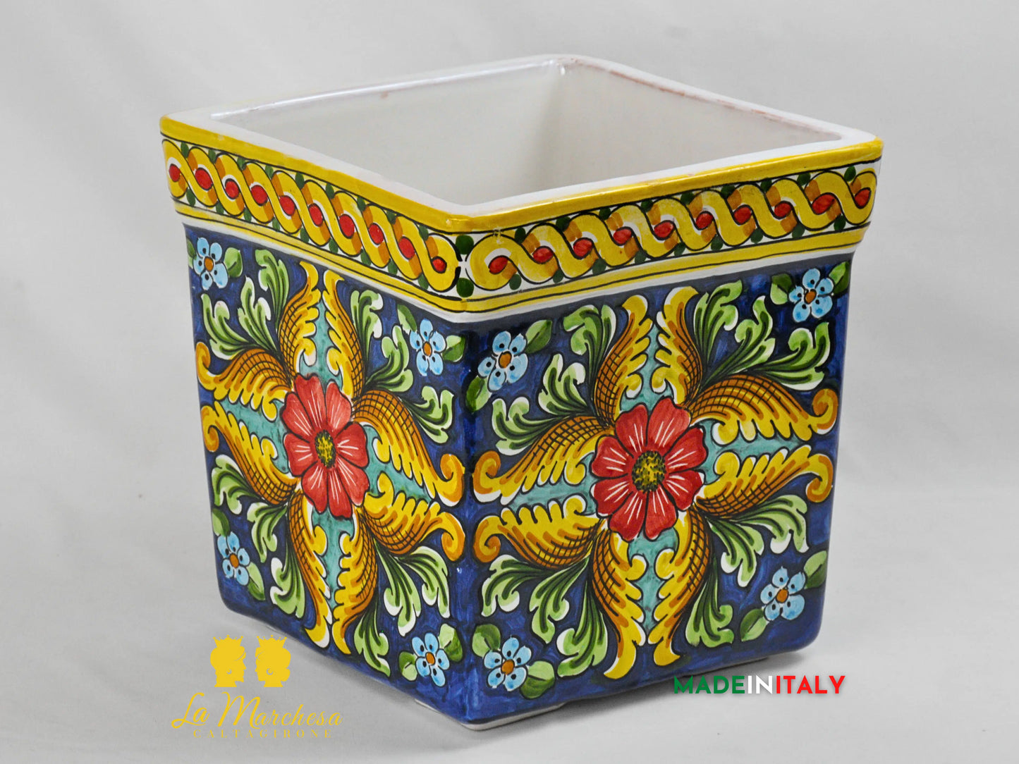 Fioriera Portavaso Quadrato in Ceramica di Caltagirone 26cm