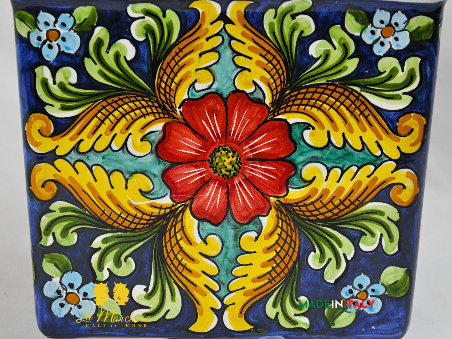 Fioriera Portavaso Quadrato in Ceramica di Caltagirone 26cm