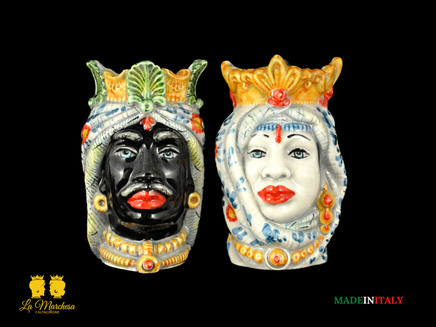 Teste Moro in ceramica di Caltagirone Afro 13cm - Colori Assortiti
