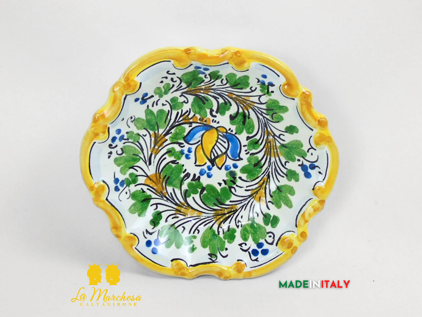 Piatto Barocco Decorato in Ceramica di Caltagirone 14cm