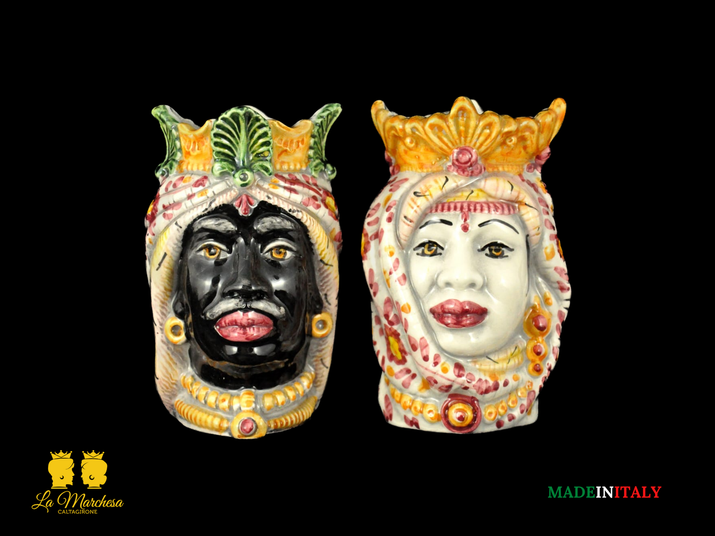 Teste Moro in ceramica di Caltagirone Afro 13cm - Colori Assortiti