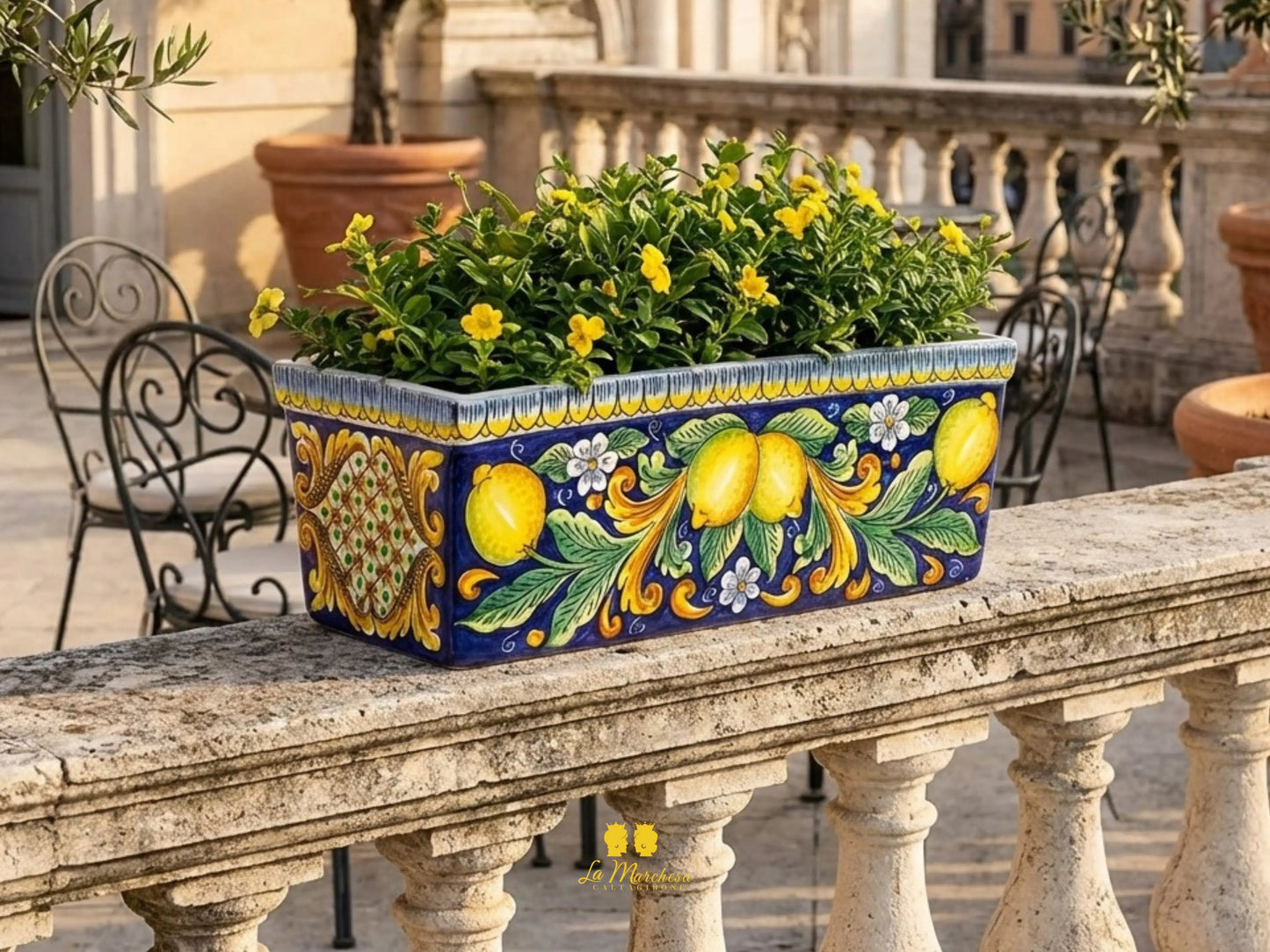 Fioriera in Ceramica di Caltagirone Ornato Limoni 47cm - Vari Colori