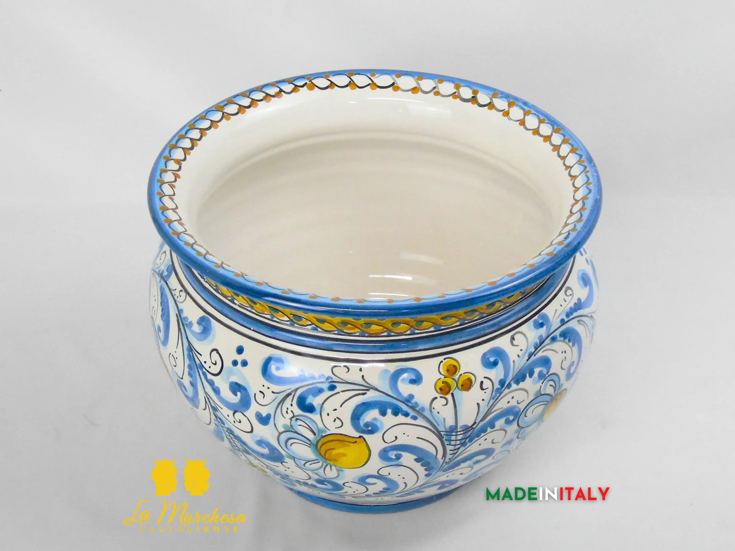 Portavaso in Ceramica di Caltagirone '600 Blu Antico - Varie Misure