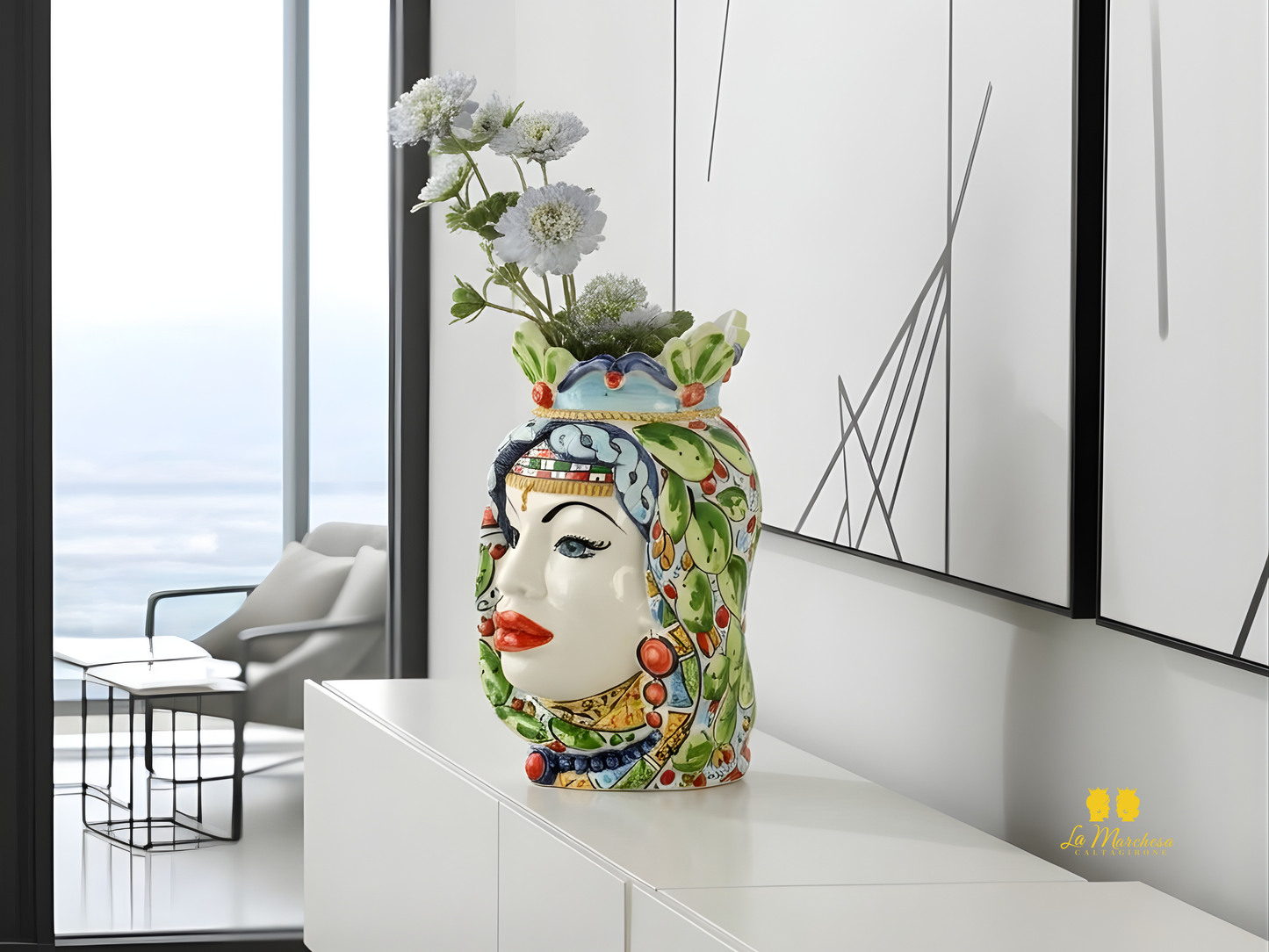 Teste di Moro Afro Carretto Siciliano in Ceramica di Caltagirone 26cm