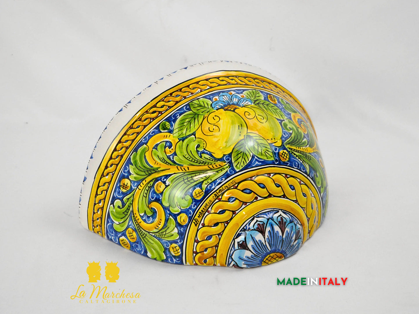 “GERLA” Portavaso da Parete in Ceramica di Caltagirone Limoni Blu - Varie Misure