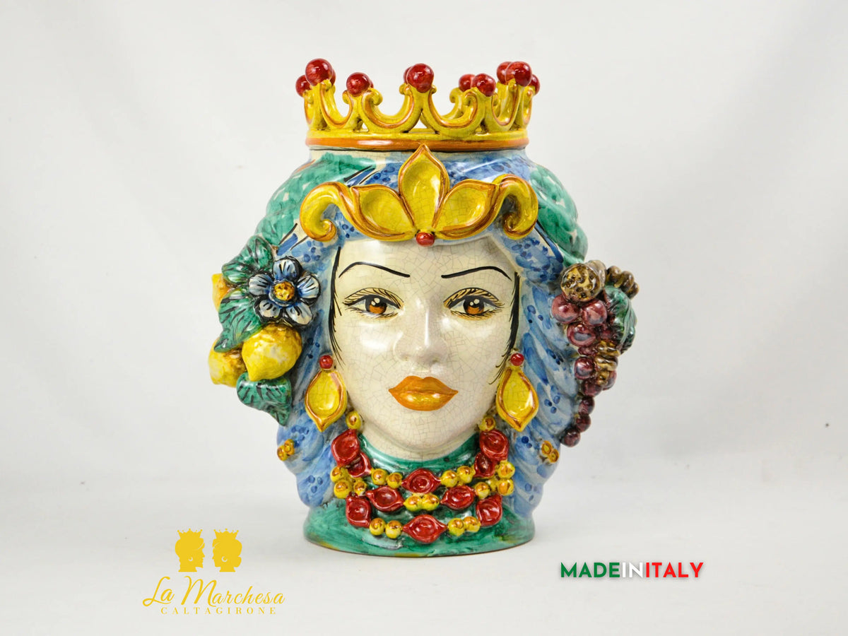 Teste di Moro in Ceramica di Caltagirone Frutta Etna Craquelé 35cm