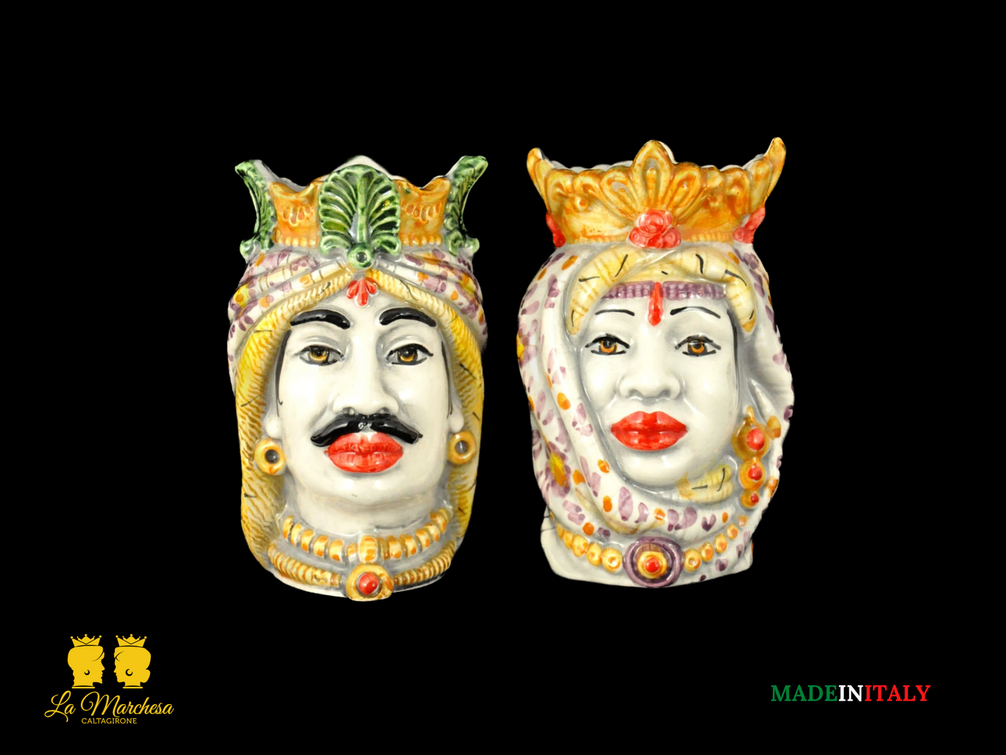 Teste Moro in ceramica di Caltagirone Afro 13cm - Colori Assortiti