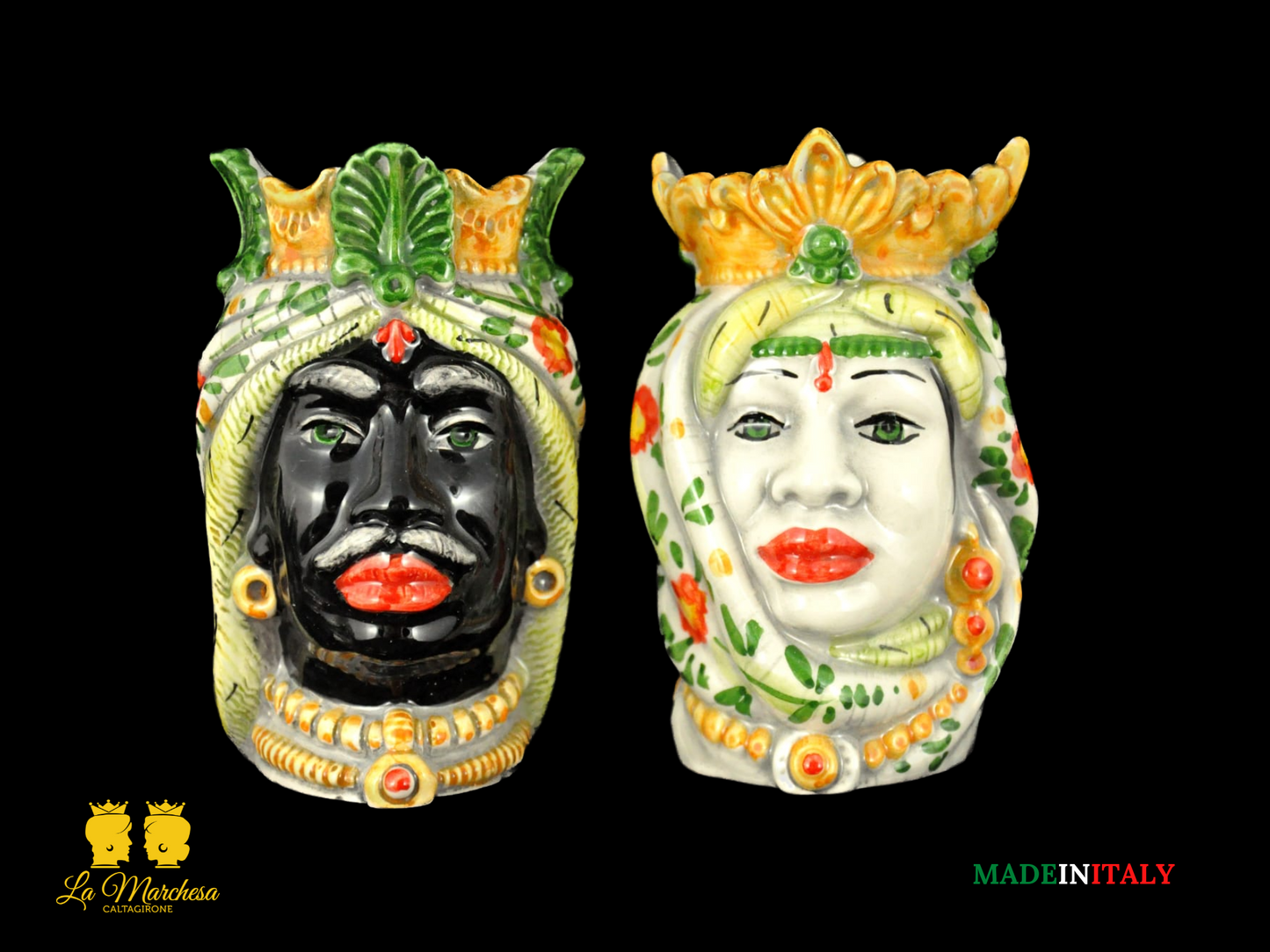 Teste Moro in ceramica di Caltagirone Afro 13cm - Colori Assortiti