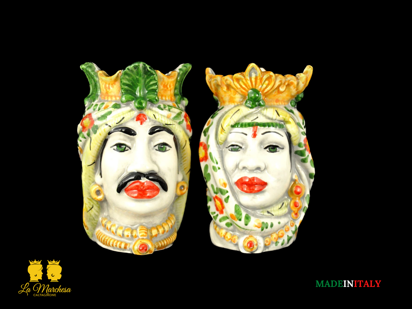 Teste Moro in ceramica di Caltagirone Afro 13cm - Colori Assortiti
