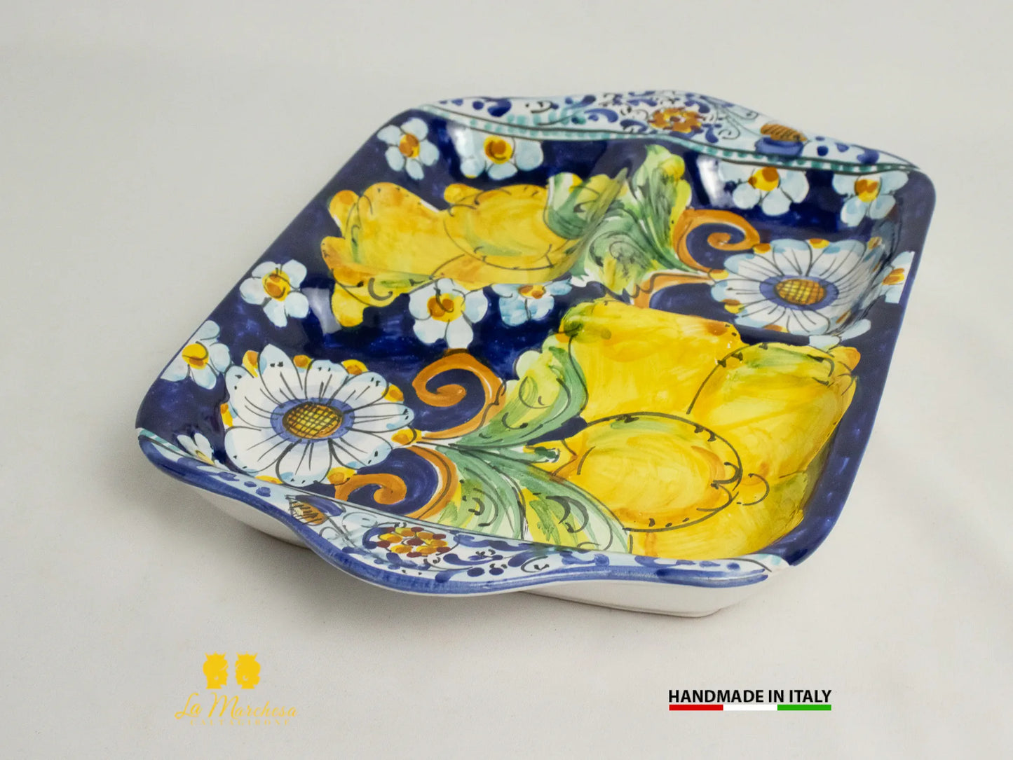 Antipastiera Ceramica di Caltagirone rettangolare 3 scomparti - Vari colori