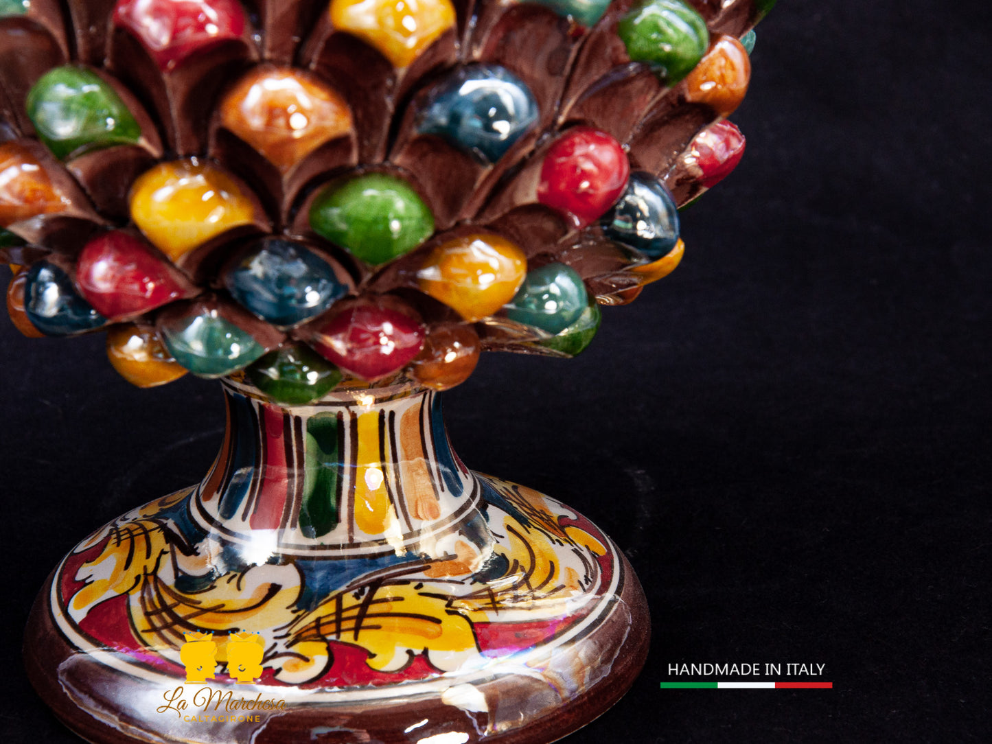 Artistica Pigna Siciliana Ceramica di Caltagirone Arlecchino Madreperla 25cm ornata