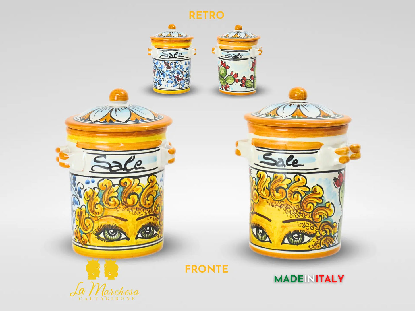 Barattoli Sale e Zucchero Decorati in Ceramica di Caltagirone - Vari Decori