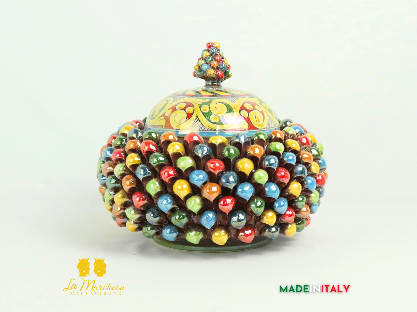 Biscottiera Pigna Ceramica di Caltagirone Multicolore Madreperla - Vari Modelli (4)