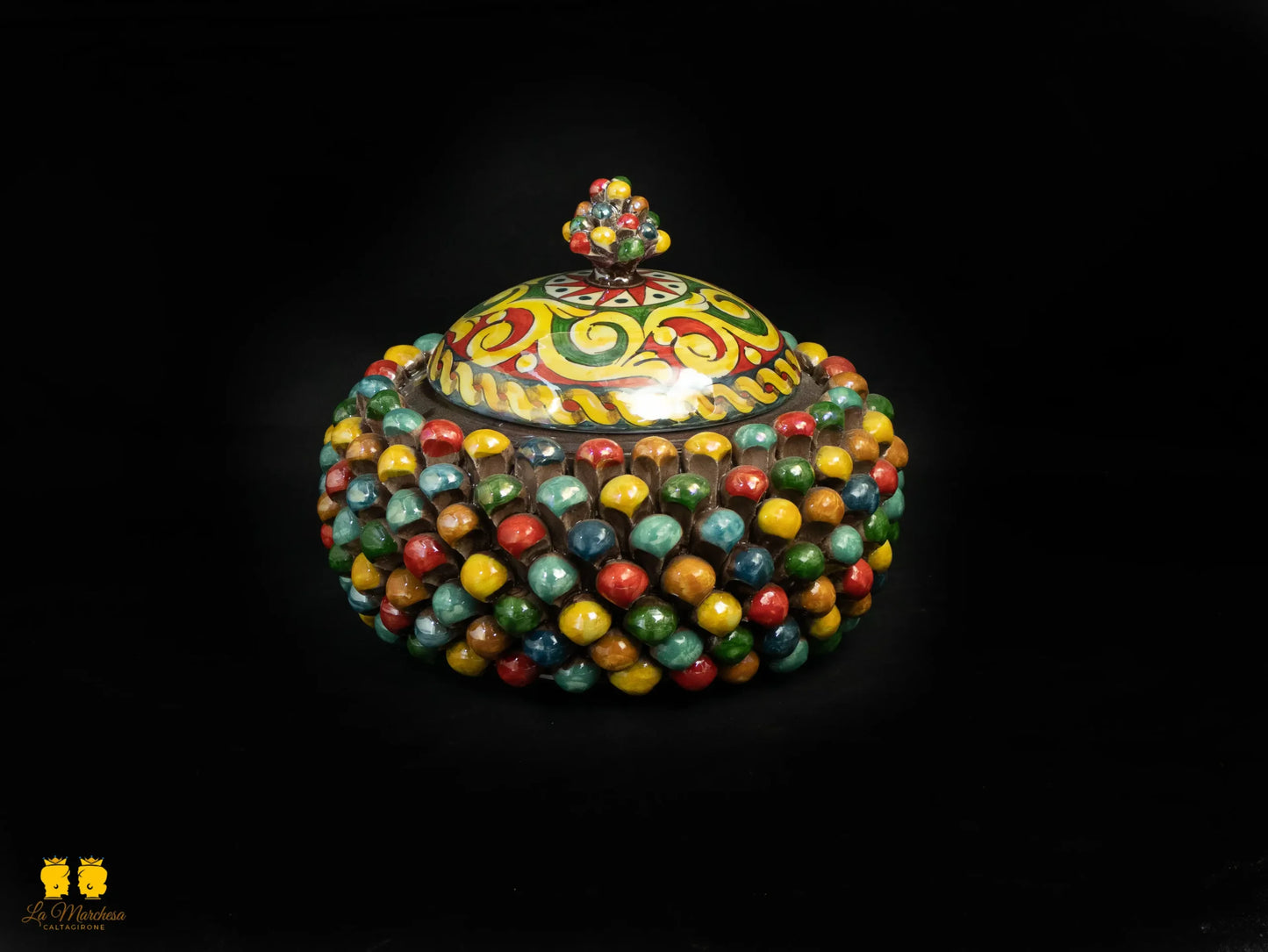 Biscottiera Pigna Ceramica di Caltagirone Multilcolore Arlecchino 24cm
