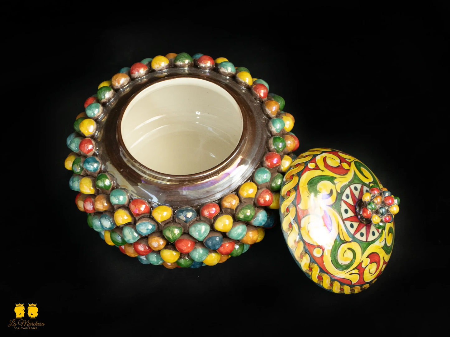 Biscottiera Pigna Ceramica di Caltagirone Multilcolore Arlecchino 24cm