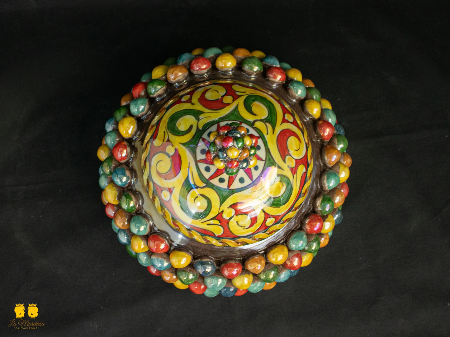 Biscottiera Pigna Ceramica di Caltagirone Multilcolore Arlecchino 24cm