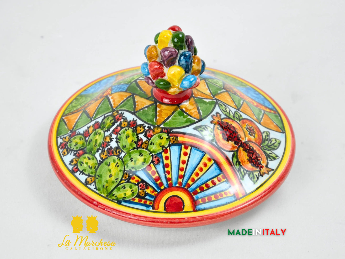 Biscottiera Pigna in Ceramica di Caltagirone Multicolore Arlecchino 20cm