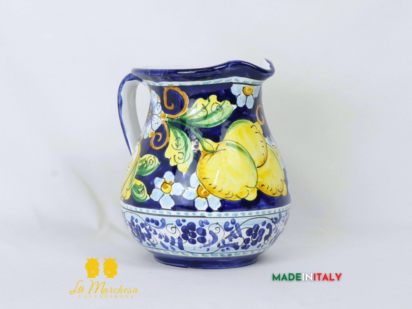 Brocca Caraffa Decoro Frutta Blu in Ceramica di Caltagirone - Vari modelli