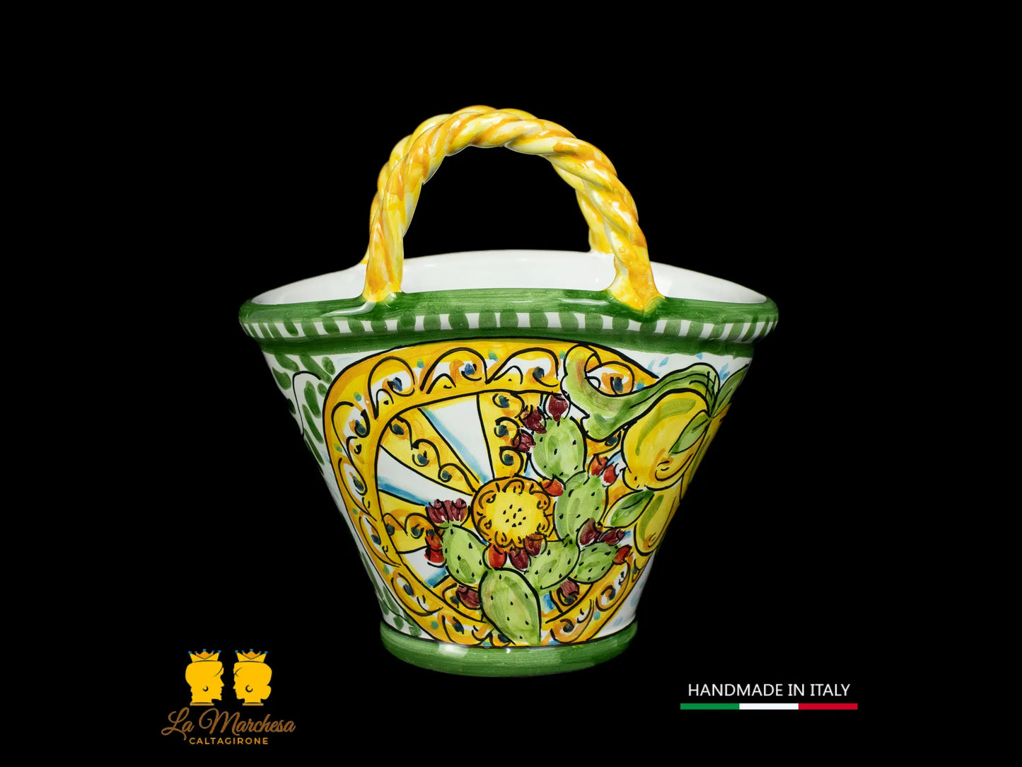 Coffa Siciliana Portavaso Ceramica di Caltagirone Carretto e Fichi D'India- Varie Misure