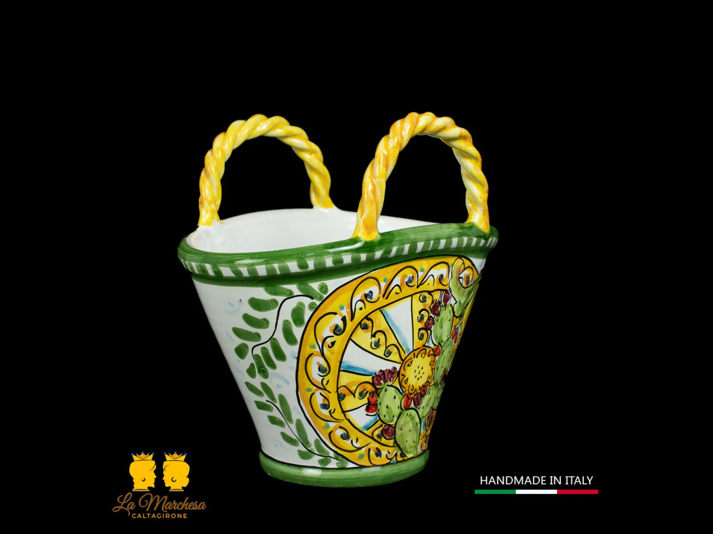 Coffa Siciliana Portavaso Ceramica di Caltagirone Carretto e Fichi D'India- Varie Misure