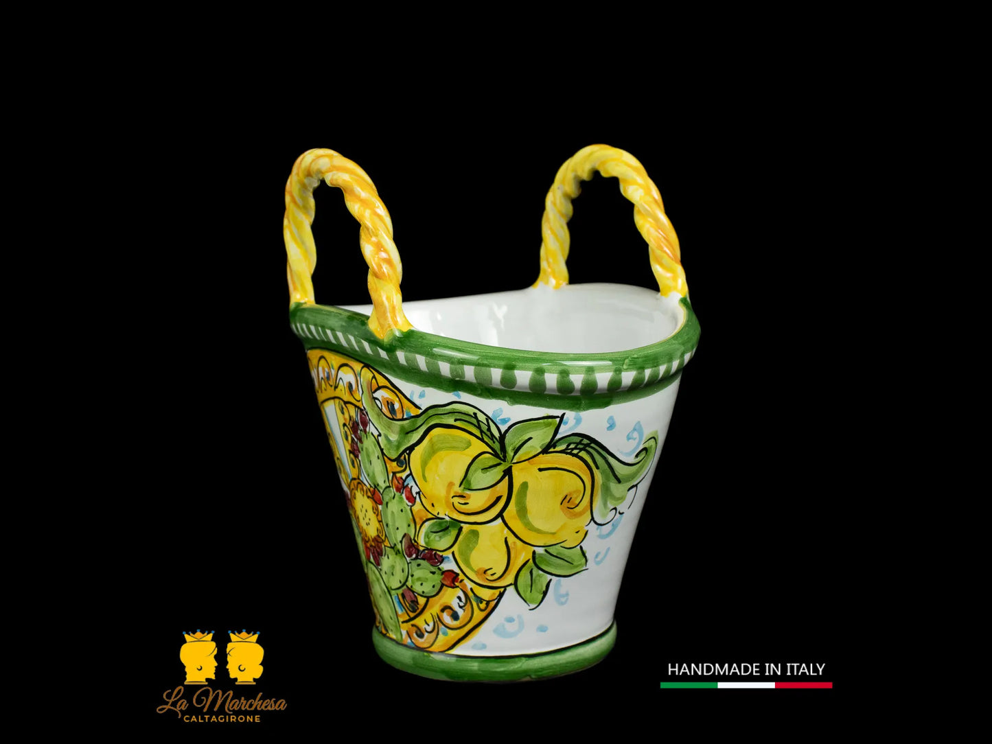 Coffa Siciliana Portavaso Ceramica di Caltagirone Carretto e Fichi D'India- Varie Misure