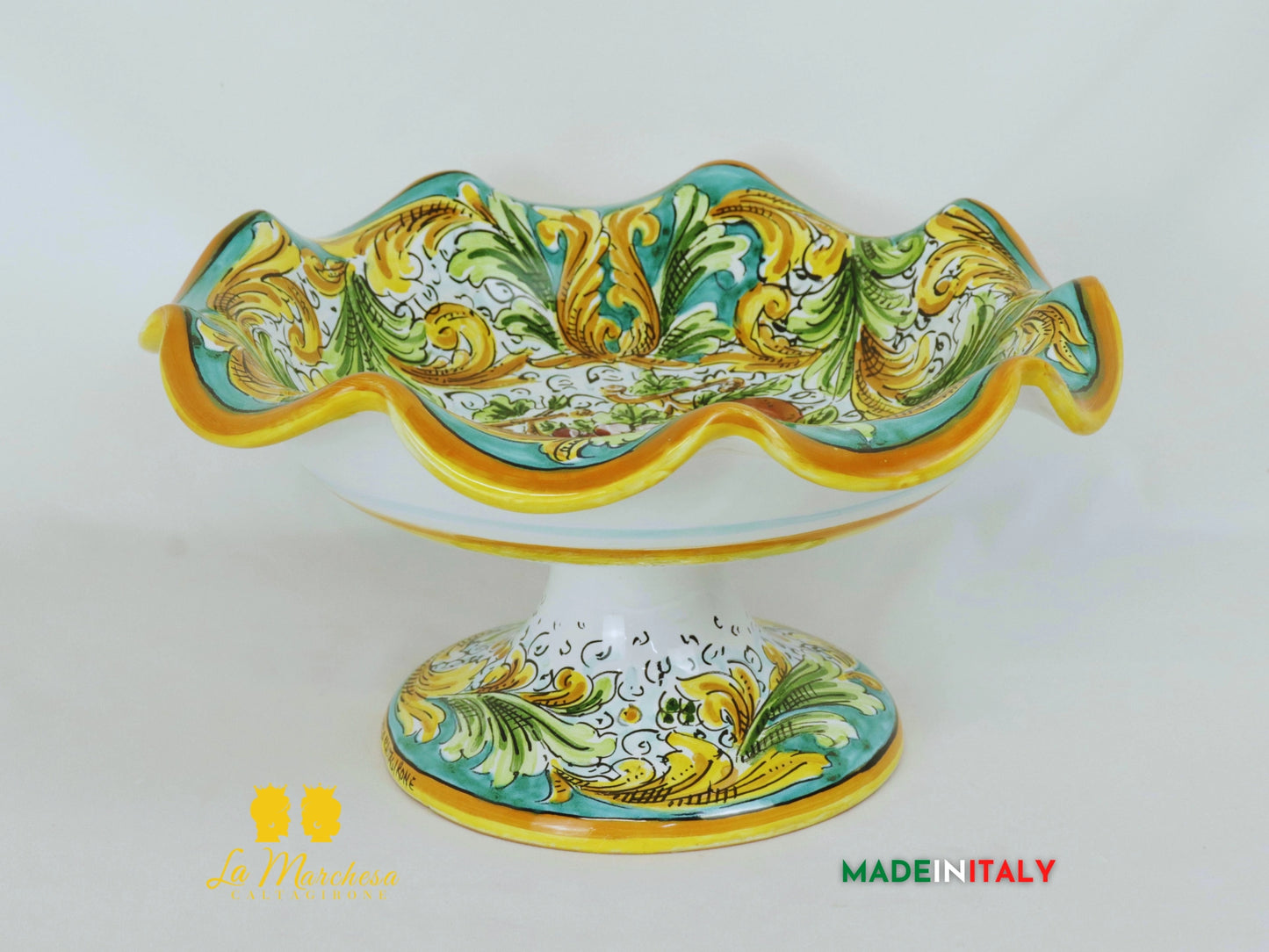 Centrotavola Decorato in Ceramica di Caltagirone Frutta Verde Rame - Vari Modelli (2)