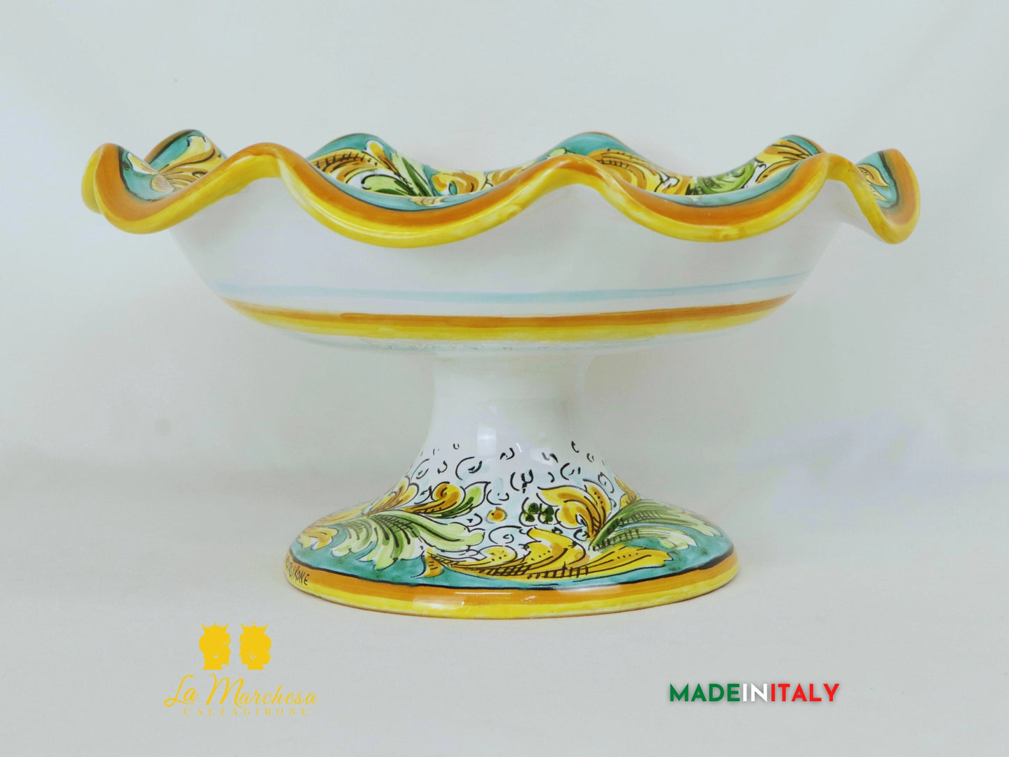 Centrotavola Decorato in Ceramica di Caltagirone Frutta Verde Rame - Vari Modelli (3)