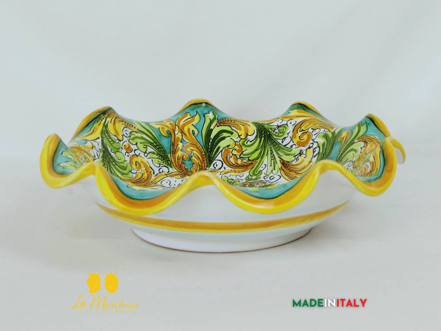Centrotavola Decorato in Ceramica di Caltagirone Frutta Verde Rame - Vari Modelli (4)