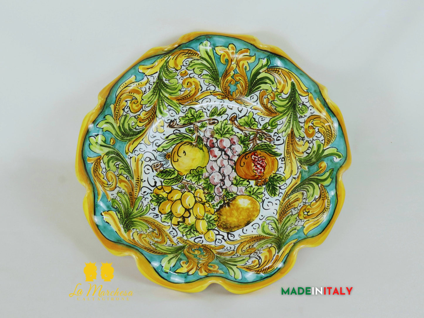 Centrotavola Decorato in Ceramica di Caltagirone Frutta Verde Rame - Vari Modelli (3)