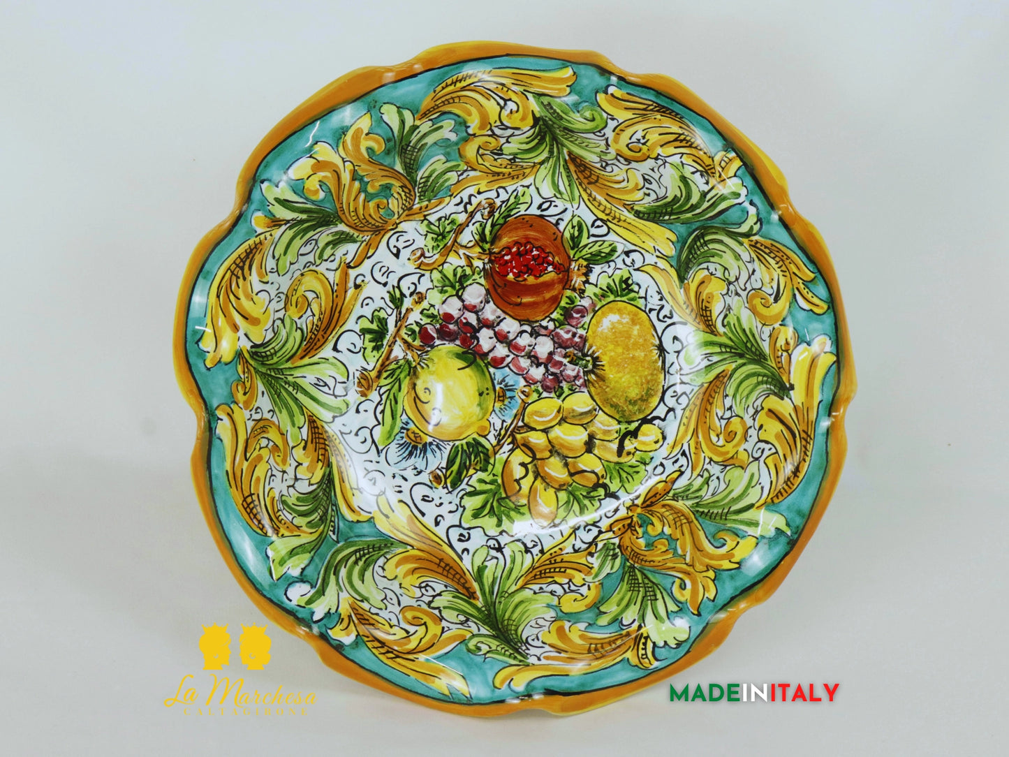 Centrotavola Decorato in Ceramica di Caltagirone Frutta Verde Rame - Vari Modelli (3)