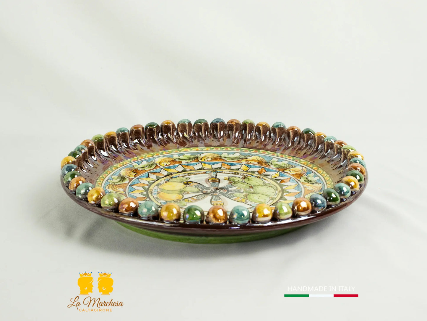 Piatto Centrotavola Pigna Madreperla Ceramica di Caltagirone cm35