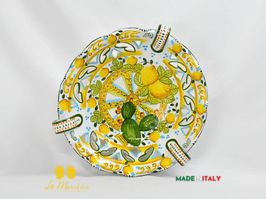 Centrotavola in Ceramica di Caltagirone con Manici Fichi D'India Intagli 40cm
