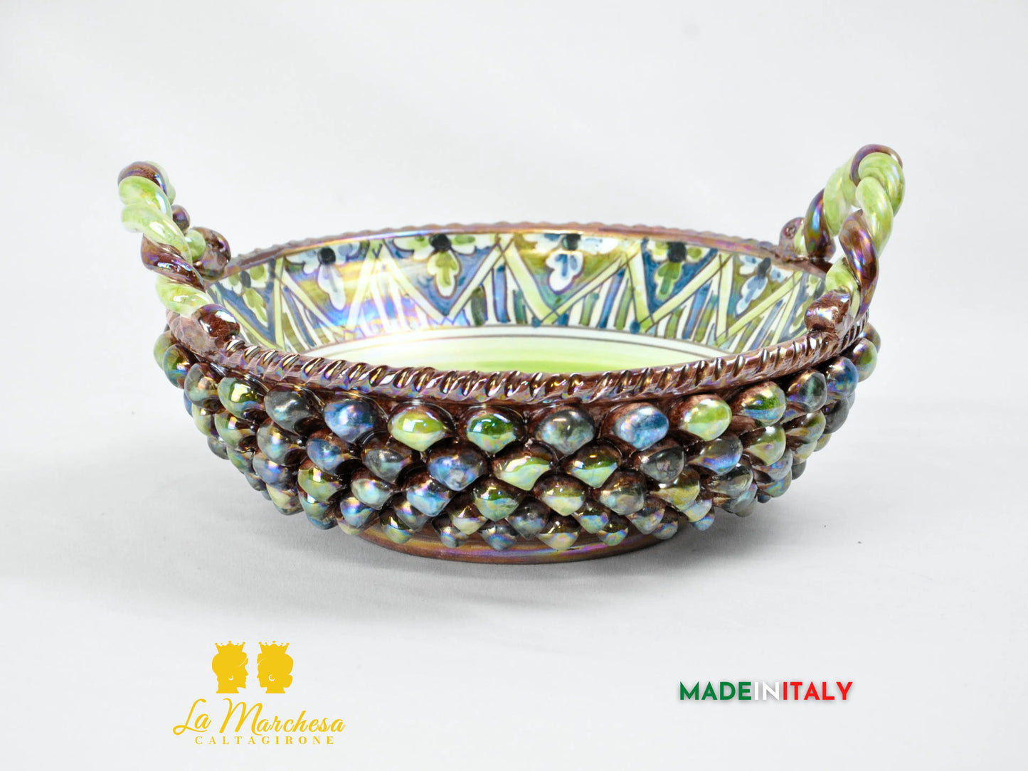 Cesta Centrotavola Ceramica di Caltagirone Pigna Arlecchino 28cm
