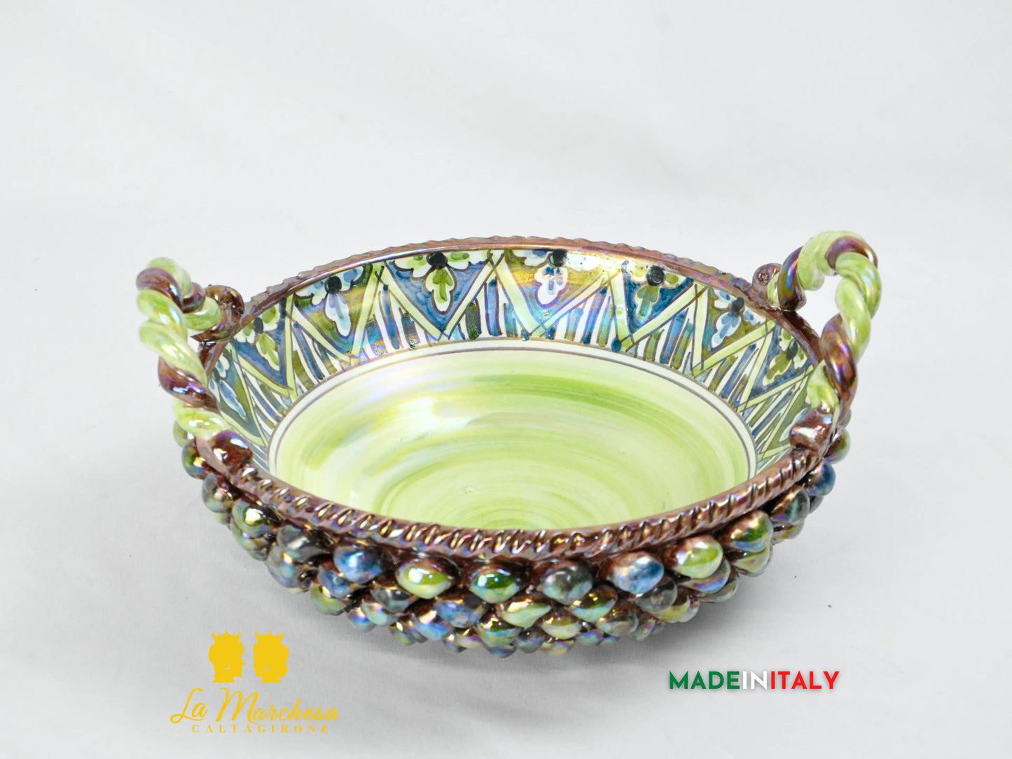 Cesta Centrotavola Ceramica di Caltagirone Pigna Arlecchino 28cm