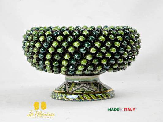 Centrotavola con Piede Pigna Siciliana Madreperla e Oro in Ceramica di Caltagirone – Ø 30 cm