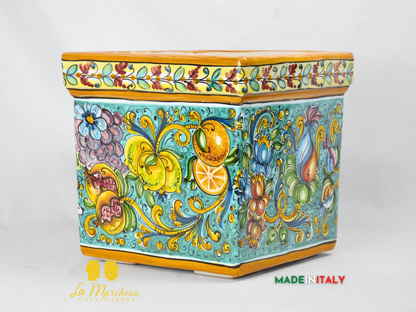 Porta Vaso Quadrato in Ceramica di Caltagirone 32cm - Vari Modelli