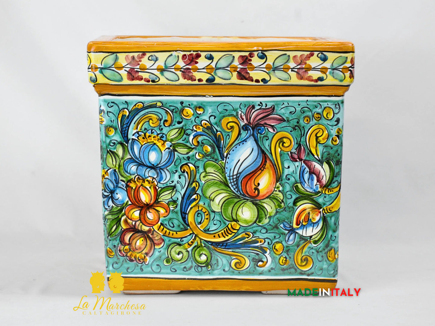 Porta Vaso Quadrato in Ceramica di Caltagirone 32cm - Vari Modelli