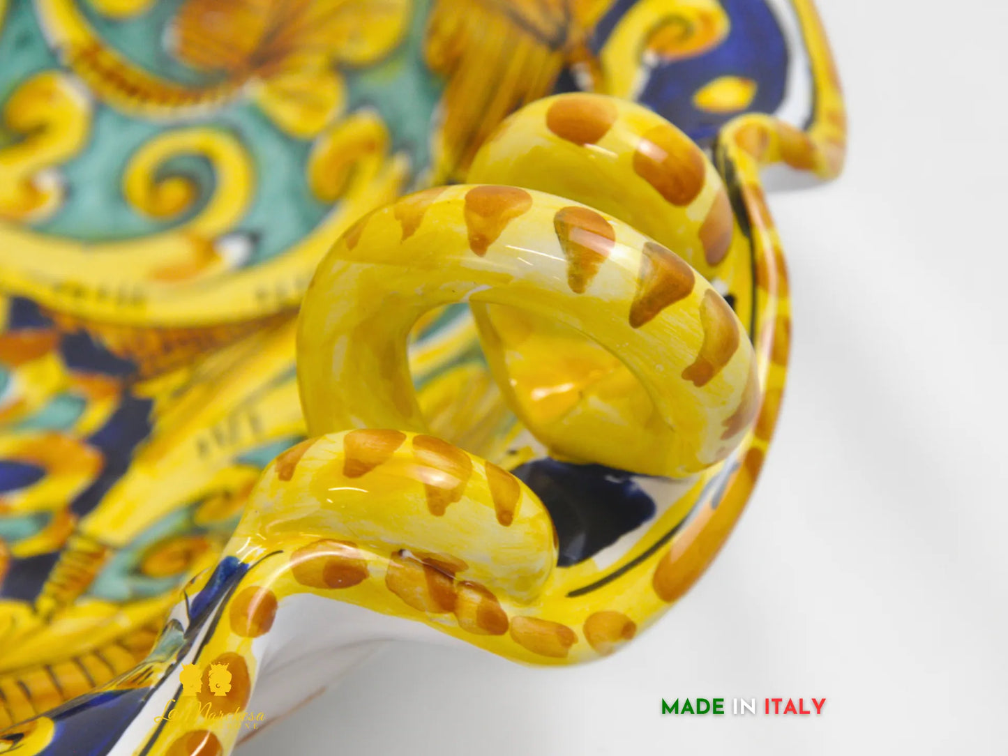 Centrotavola con Manici in Ceramica di Caltagirone Blu Ornato - Varie Misure
