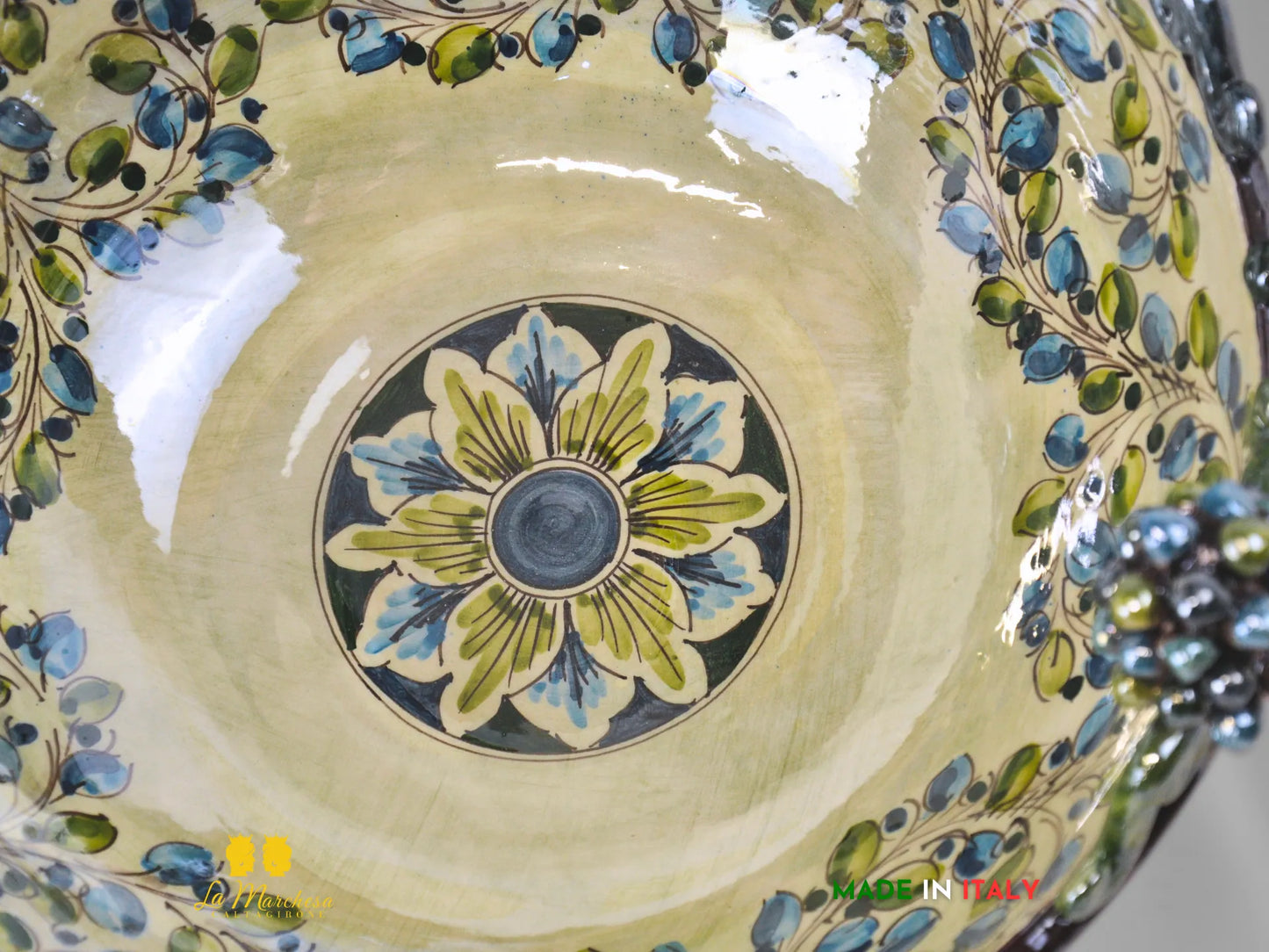 Centrotavola in Ceramica di Caltagirone Pigne blu verde Madreperla 40cm