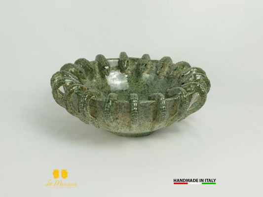 Centrotavola in Ceramica di Caltagirone tondo serpenti verde 31