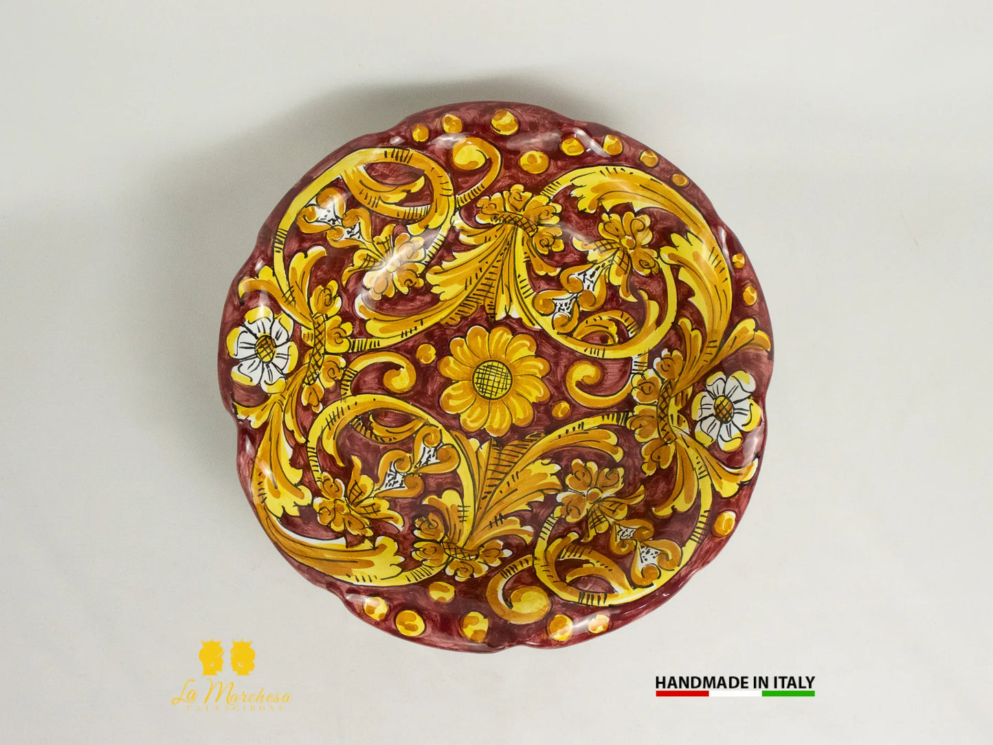 Centrotavola in Ceramica di Caltagirone tondo orlato dipinto a mano - Vari decori e Misure