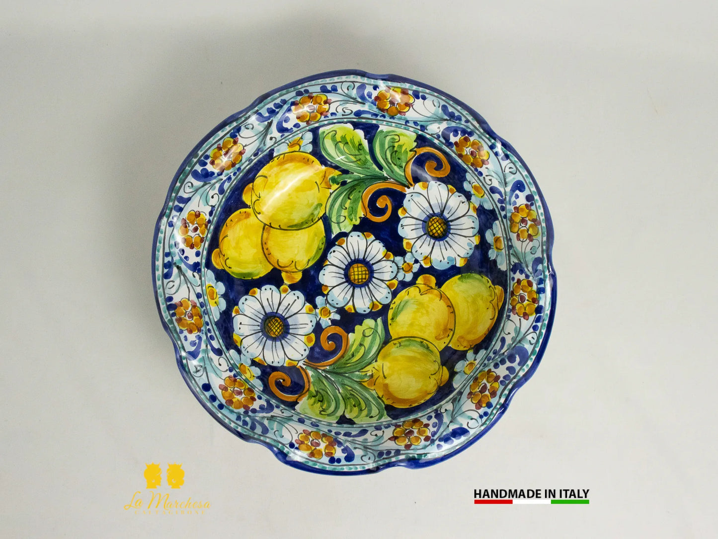 Centrotavola in Ceramica di Caltagirone tondo orlato dipinto a mano - Vari decori e Misure