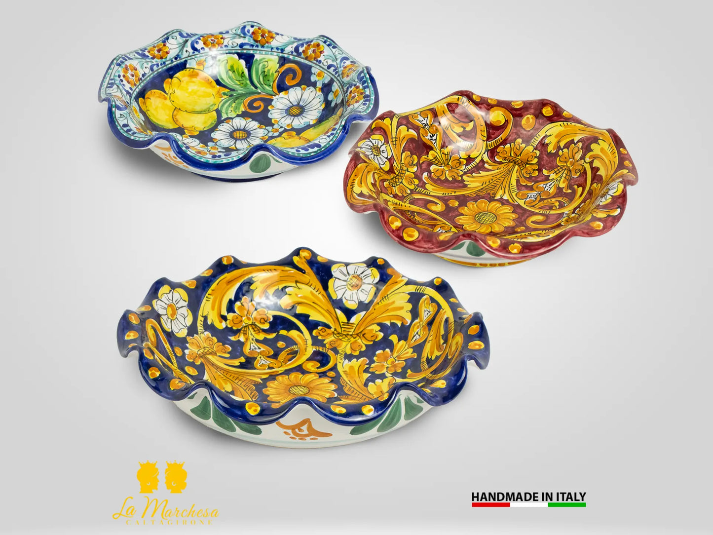 Centrotavola in Ceramica di Caltagirone tondo orlato dipinto a mano