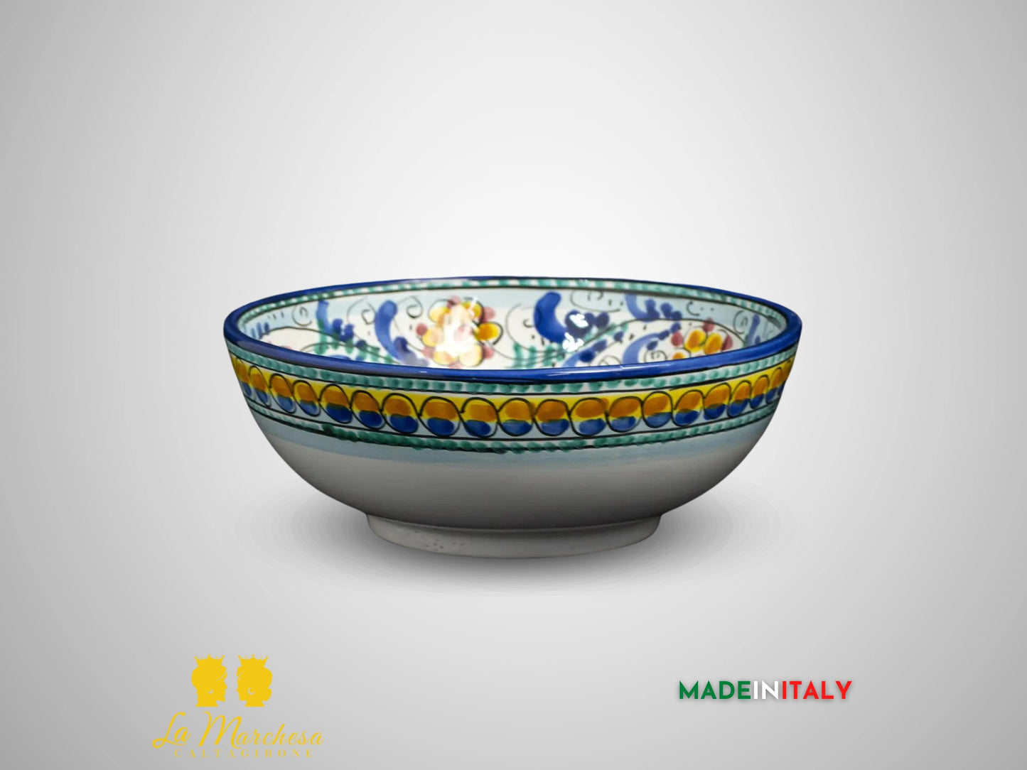 Ciotola Decorata in Ceramica di Caltagirone blu cobalto limoni 600 limoni - 20cm (3)