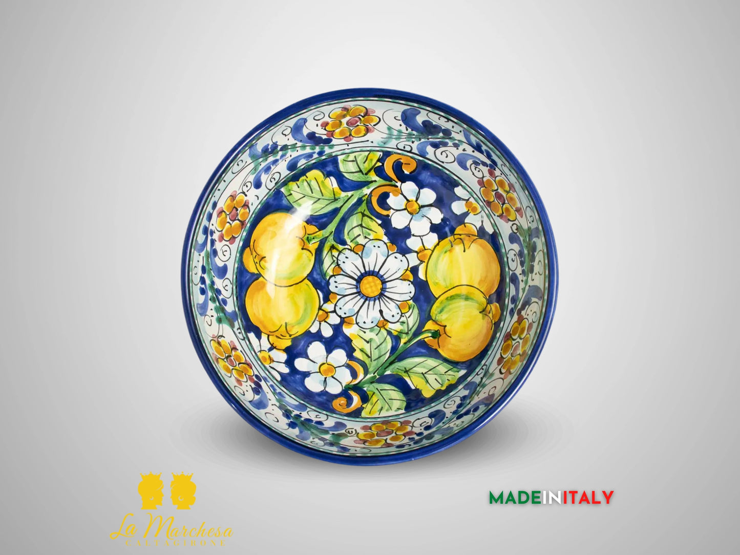 Ciotola decorata Ceramica Caltagirone blu cobalto 600 limoni - Varie Misure