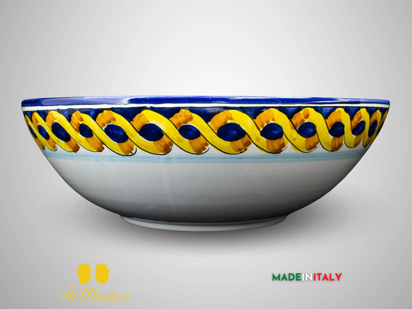 Ciotola Decorata in Ceramica di Caltagirone blu cobalto limoni 600 limoni - 20cm (3)